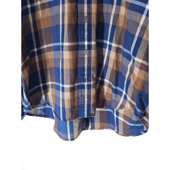 Haggar Men's Blue & Brown Plaid Button-Up Shirt With Chest Pockets Long Sleeve S - Picture 4 of 11
